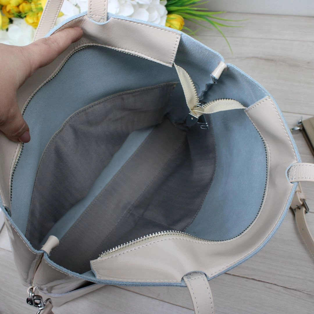 Жіноча молочна сумка-шопер з шкіри для шопінгу та міста